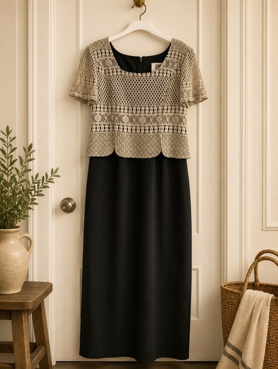 Joseph Ribkoff Dresses & Skirts - Vintage Joseph Ribkoff Couture Black Gold Metallic Maxi Evening Gown Sz 14